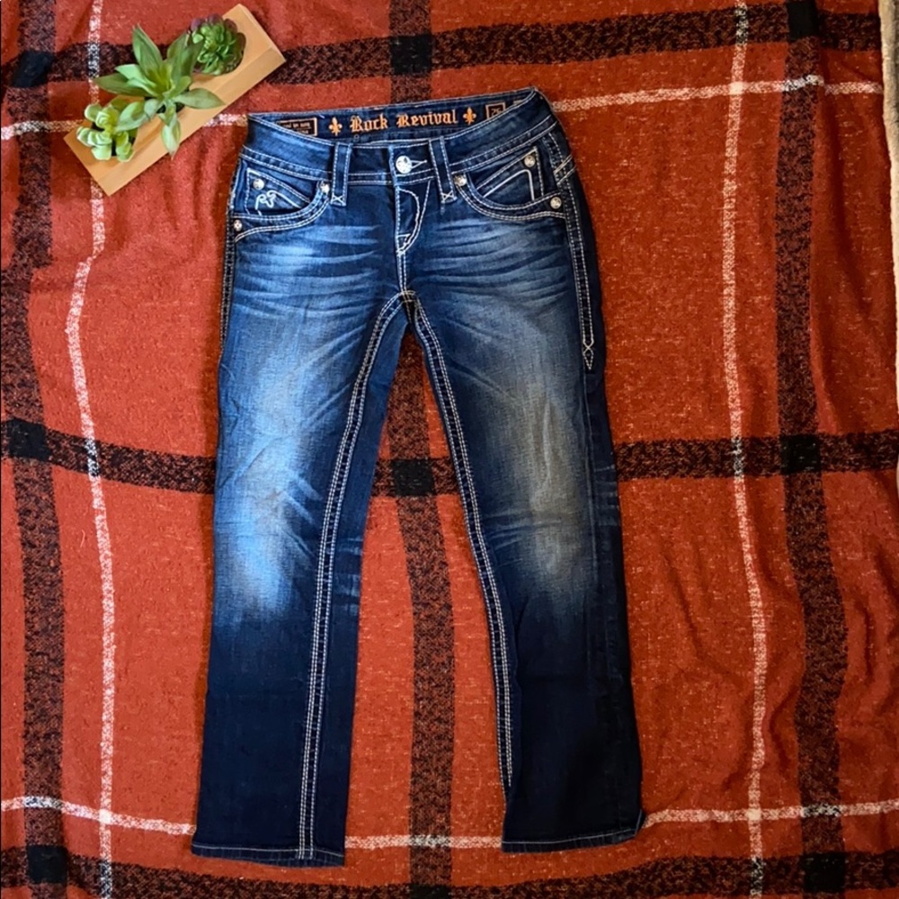 Rock Revival dark wash capri jeans HEATHER